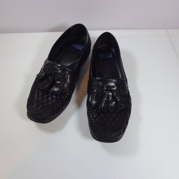 Nunn Bush Mens‎ Black Woven Leather Penney Loafers Tassels Style 84111 Size 10M - Picture 1 of 8